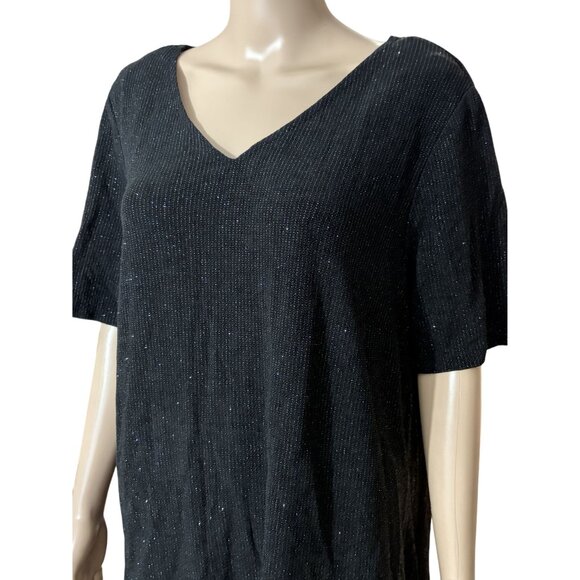 Ronni Nicole Black Blouse with Beaded Tassels and Glitter XL - Picture 2 of 4